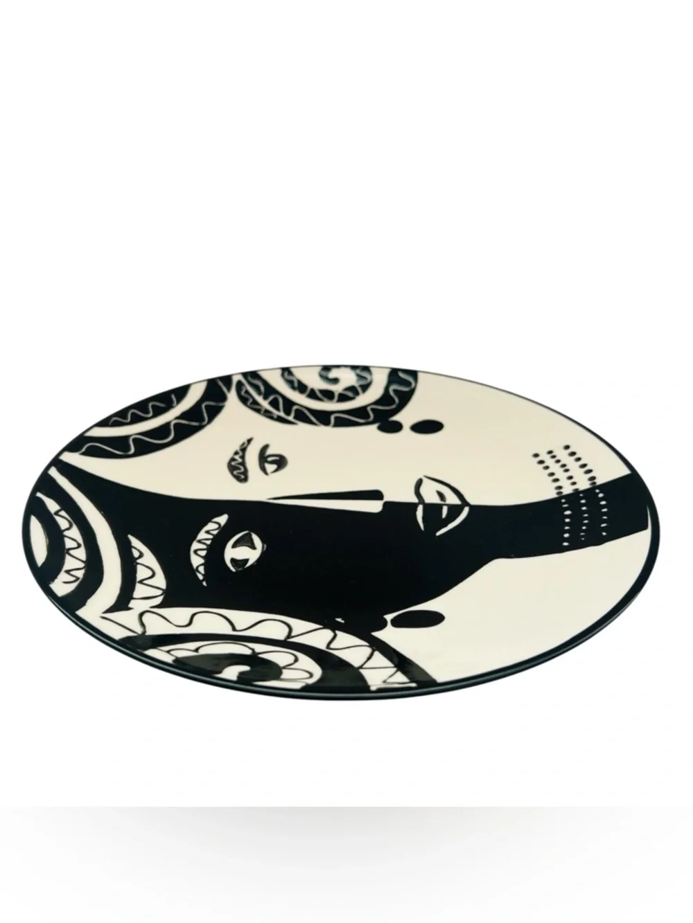 West Elm Abstract Art Pottery Portrait Hand Painted Plate